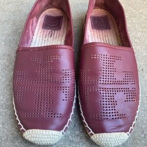 Tory Burch Maroon Leather Espadrille Slip-Ons